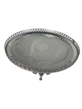 13.5” Large Decorative Mirror Serving Tray Silver Round Serving